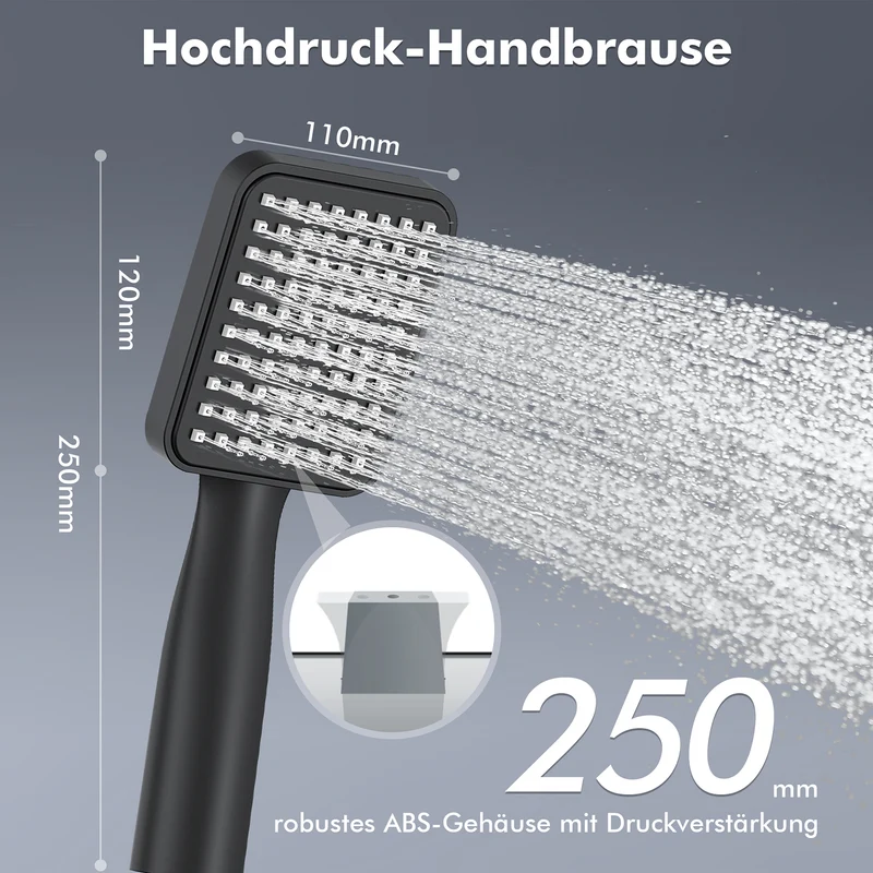 Homelody Duschsystem Schwarz Regendusche Duschset ohne Armatur mit Überkopfbrause Handbrause Duschsäule Duschsystem mit Umsteller eckig Duschsäule für Badezimmer, schwarz