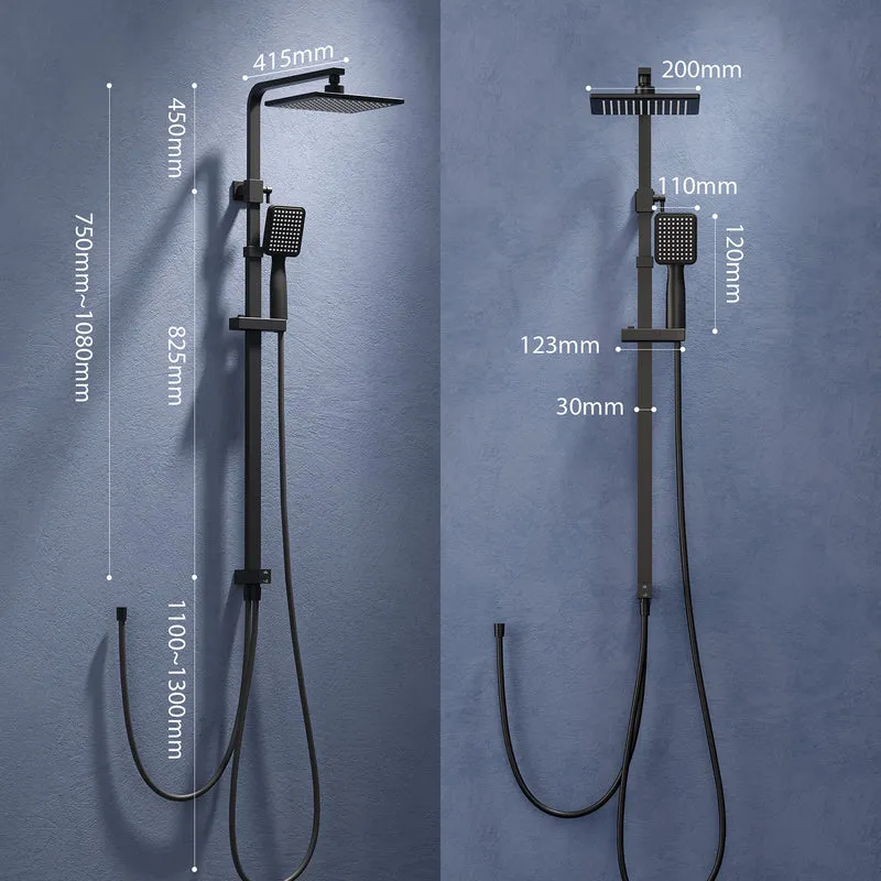 Homelody Duschsystem Schwarz Regendusche Duschset ohne Armatur mit Überkopfbrause Handbrause Duschsäule Duschsystem mit Umsteller eckig Duschsäule für Badezimmer, schwarz