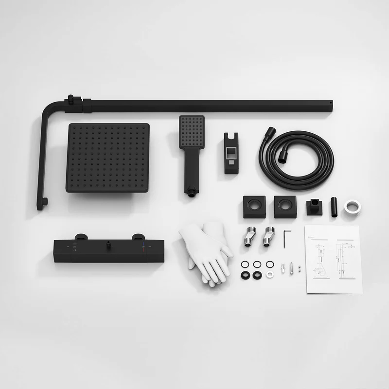 HOMELODY Duschsystem mit Thermostat 38℃ Duscharmatur Schwarz
