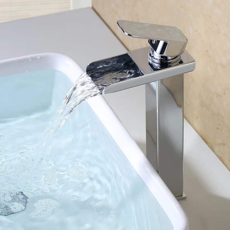 Homelody Wasserfall Armatur Wasserhahn Bad Chrom Waschbeckenarmatur hohe