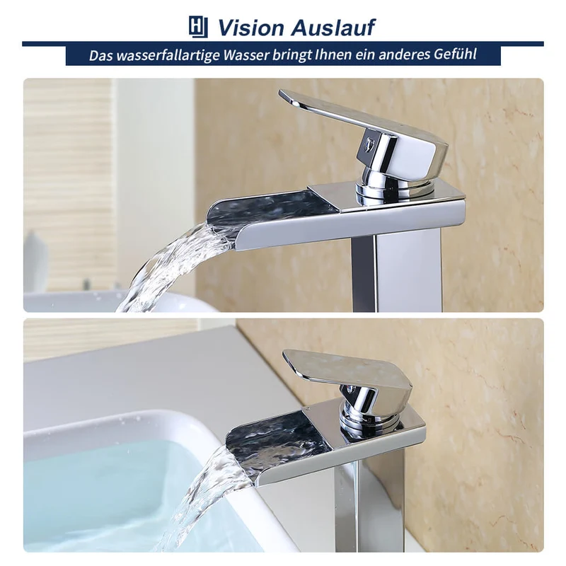Homelody Wasserfall Armatur Wasserhahn Bad Chrom Waschbeckenarmatur hohe