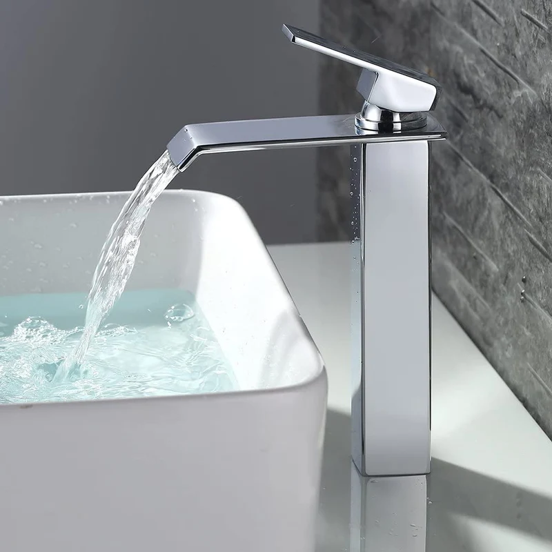 Homelody Wasserfall wasserhähne bad Chrom Badarmatur Hohe Einhebelmischer Wasserfall mischbatterie waschbecken