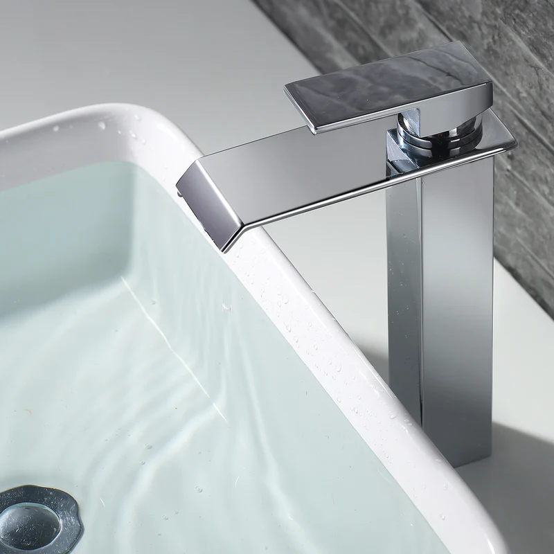 Homelody Wasserfall wasserhähne bad Chrom Badarmatur Hohe Einhebelmischer Wasserfall mischbatterie waschbecken