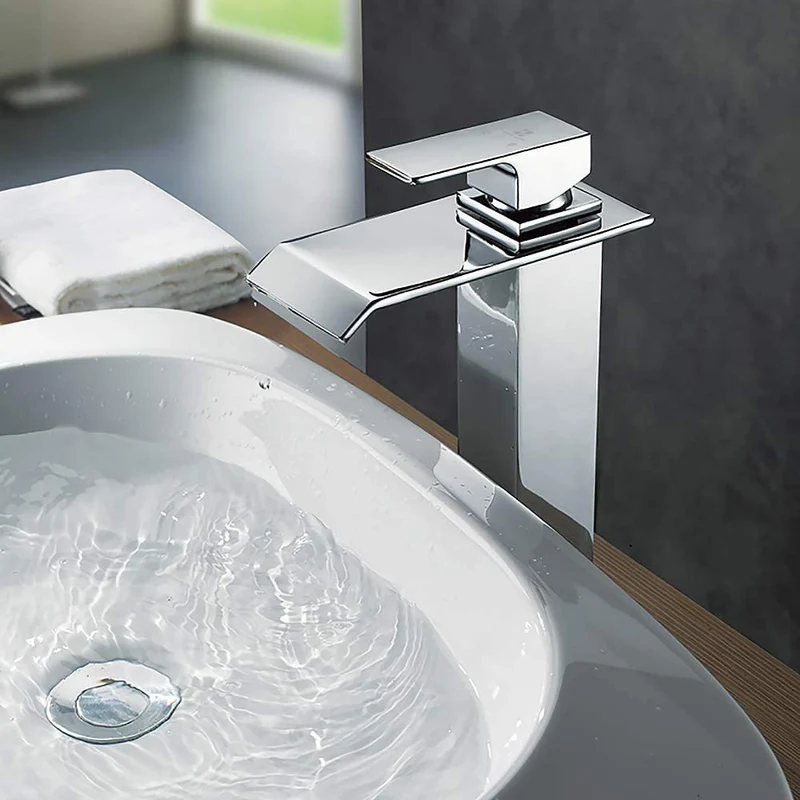 Homelody Wasserfall wasserhähne bad Chrom Badarmatur Hohe Einhebelmischer Wasserfall mischbatterie waschbecken
