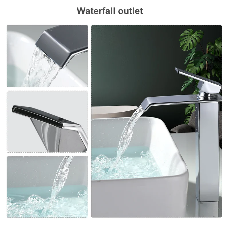 Homelody Wasserfall wasserhähne bad Chrom Badarmatur Hohe Einhebelmischer Wasserfall mischbatterie waschbecken
