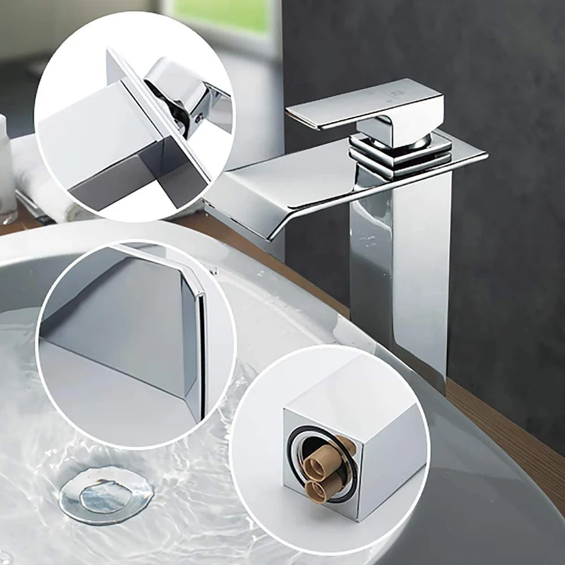 Homelody Wasserfall wasserhähne bad Chrom Badarmatur Hohe Einhebelmischer Wasserfall mischbatterie waschbecken