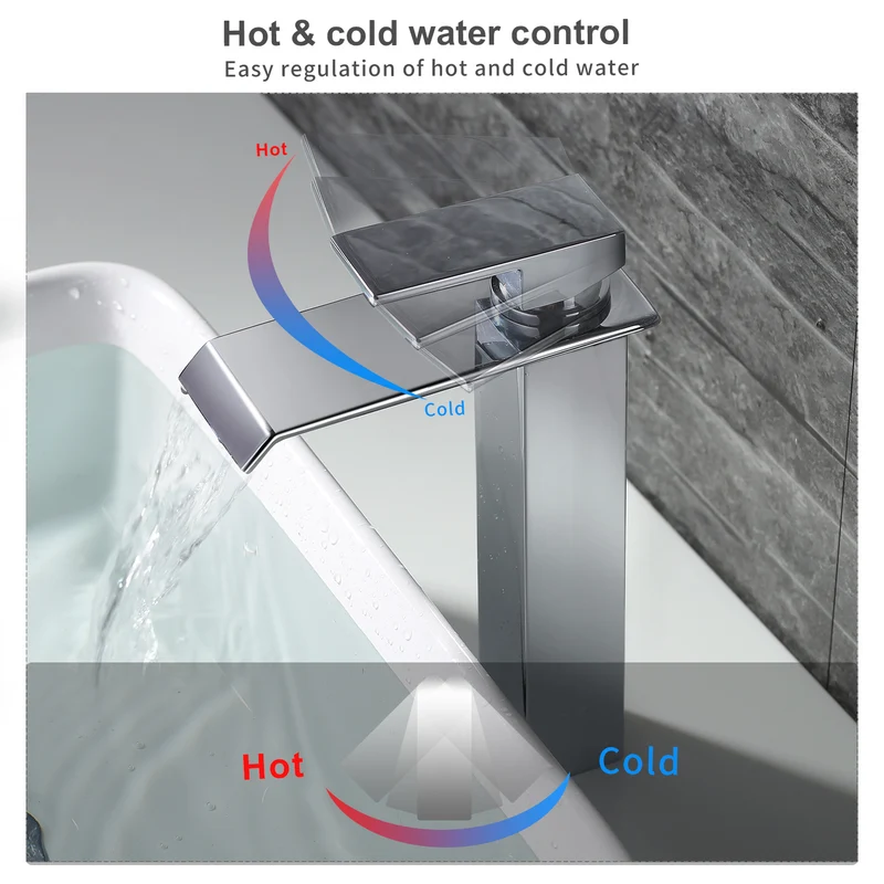 Homelody Wasserfall wasserhähne bad Chrom Badarmatur Hohe Einhebelmischer Wasserfall mischbatterie waschbecken