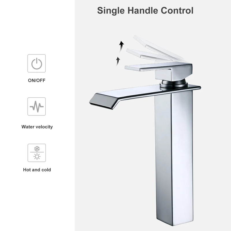 Homelody Wasserfall wasserhähne bad Chrom Badarmatur Hohe Einhebelmischer Wasserfall mischbatterie waschbecken
