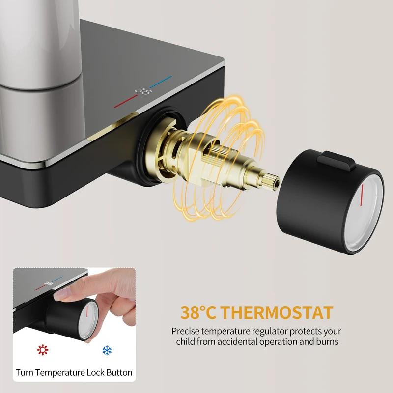HOMELODY Duschsystem mit Thermostat und Glasablage 40 x 18 CM