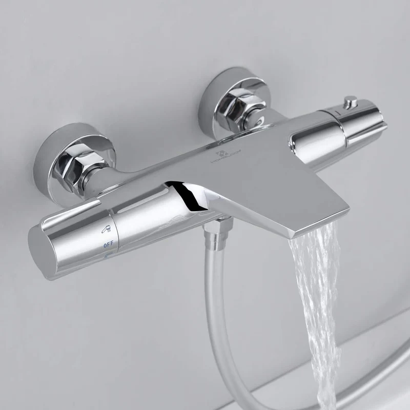 Homelody Messing Badewannenarmatur mit Thermostat Brausebatterie Chrom Wasserfall Wasserhahn Dusche Bad