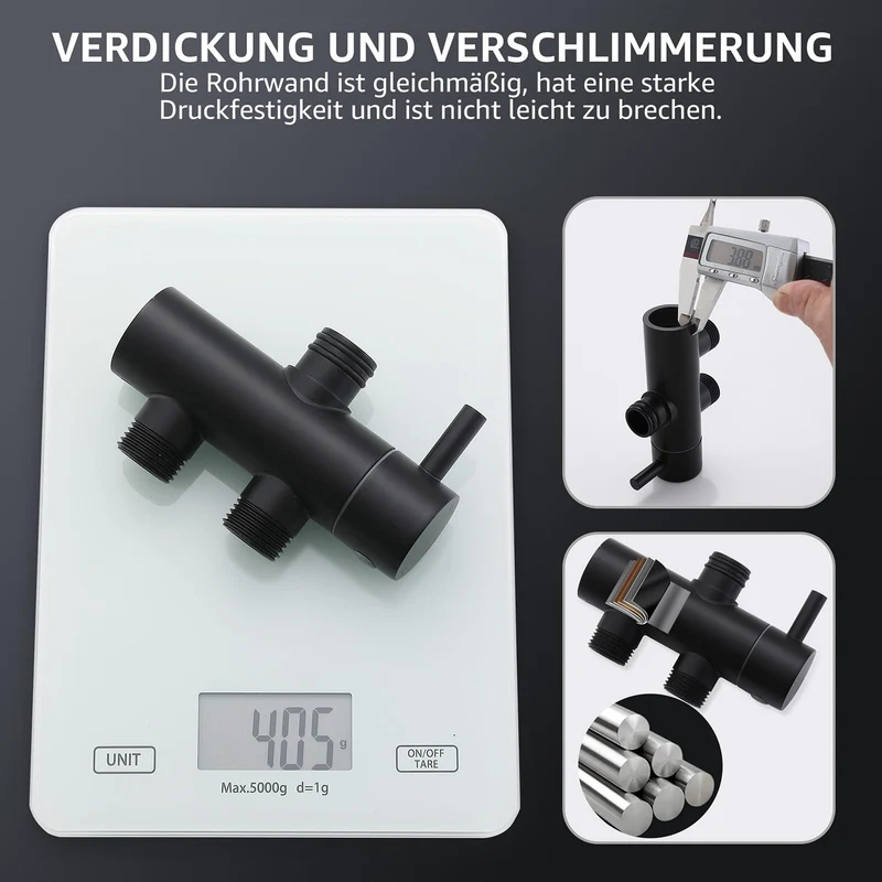 HOMELODY Regendusche Duschsystem ohne Armatur, Schwarz Handbrause mit 3 Funktionen, Edelstahl Duschset mit Kopfbrause Rund, Duschstange SUS304