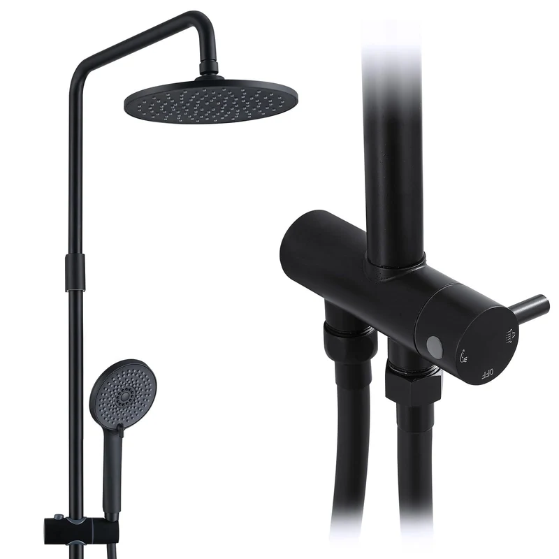 HOMELODY Regendusche Duschsystem ohne Armatur, Schwarz Handbrause mit 3 Funktionen, Edelstahl Duschset mit Kopfbrause Rund, Duschstange SUS304