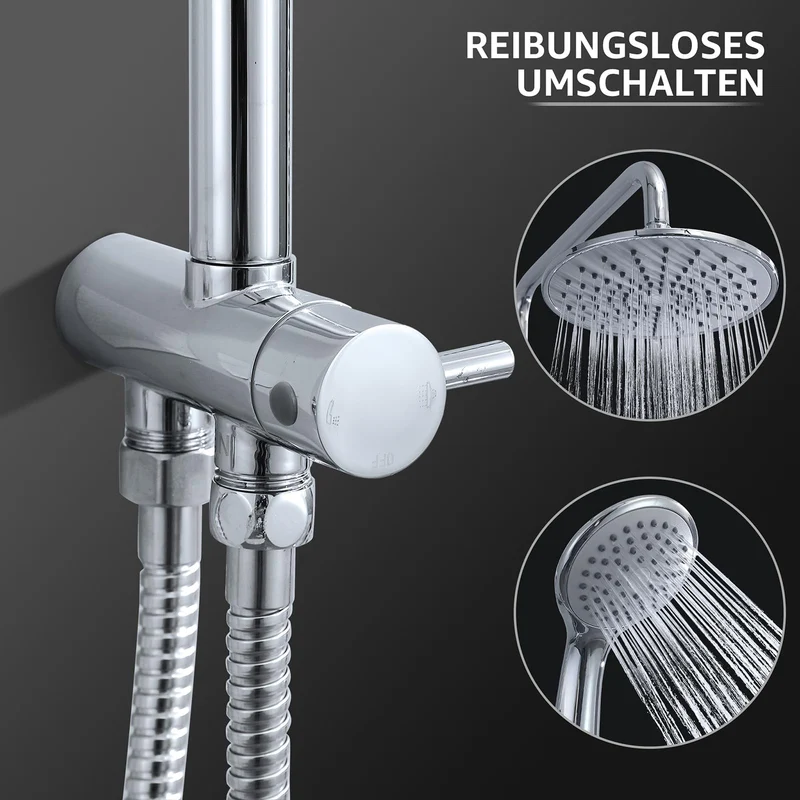HOMELODY Duschsystem ohne Armatur, Regendusche mit Edelstahl Duschkopf Rund, Chrom Überkopfbrause Duschstange Duschset Duschsäuleset SUS304