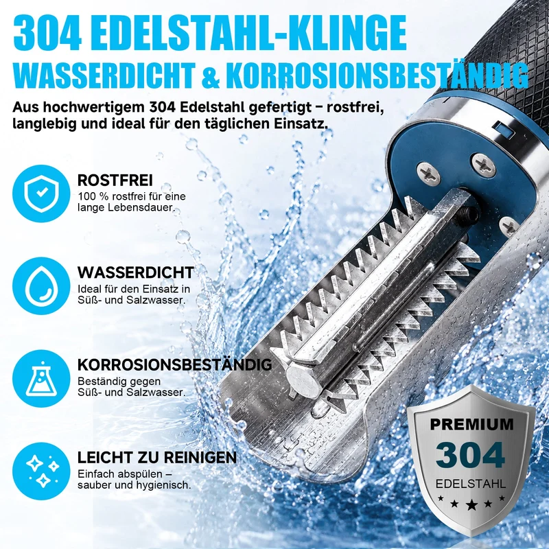XIIW Elektrischer Fischentschupper 650W 7500 U/min, Fischschupper mit 2×2200mAh Akkus, 304 Edelstahl, abwaschbar, 180° Schutzhaube