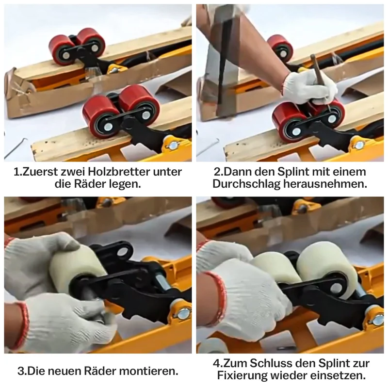 XIIW 2x PU Hubwagenrollen 80x70 mm Rot, Achse 20 mm, Ersatzrollen für Handhubwagen, bis 600 kg pro Rolle
