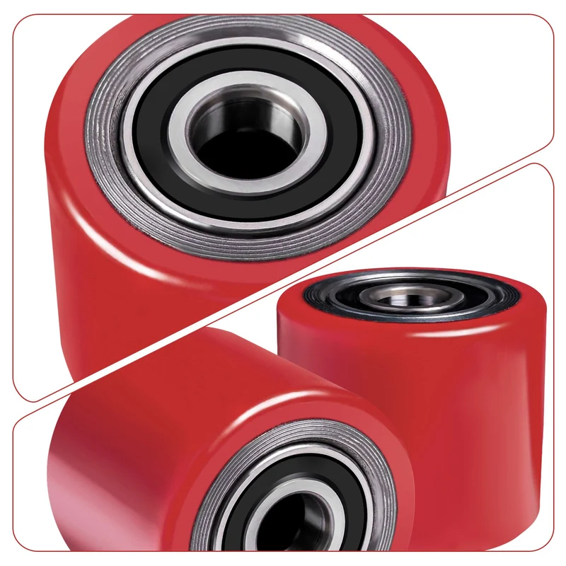 XIIW 2x PU Hubwagenrollen 80x70 mm Rot, Achse 20 mm, Ersatzrollen für Handhubwagen, bis 600 kg pro Rolle
