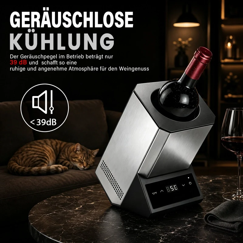 XIIW Elektrischer Weinkühler 5–18 °C, Flaschenkühler bis Ø92 mm mit Touchscreen, 39 dB für Wein, Sekt & Champagner