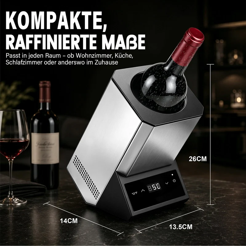 XIIW Elektrischer Weinkühler 5–18 °C, Flaschenkühler bis Ø92 mm mit Touchscreen, 39 dB für Wein, Sekt & Champagner