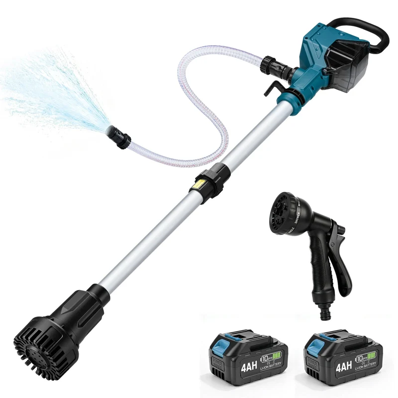 XIIW Akku-Wasserpumpe mit 2×4Ah Akkus, 3600 l/h, 10 m Förderhöhe, 3/4 Zoll – Transferpumpe für Regentonne, Pool, Keller & Garten