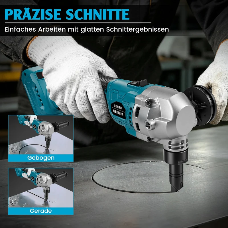 XIIW Akku-Blechknabber mit 2×4,0-Ah-Akkus – 1900 Hübe/min, 360° Schneidkopf, 3 Stufen für Aluminium, Kupfer & Stahlblech