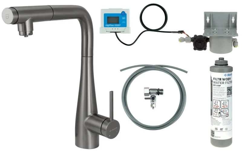 DEANTE Eridan Küchenarmatur mit ausziehbarer Auslaufbrause und Wasserfilter // Titanium // BREFD75M