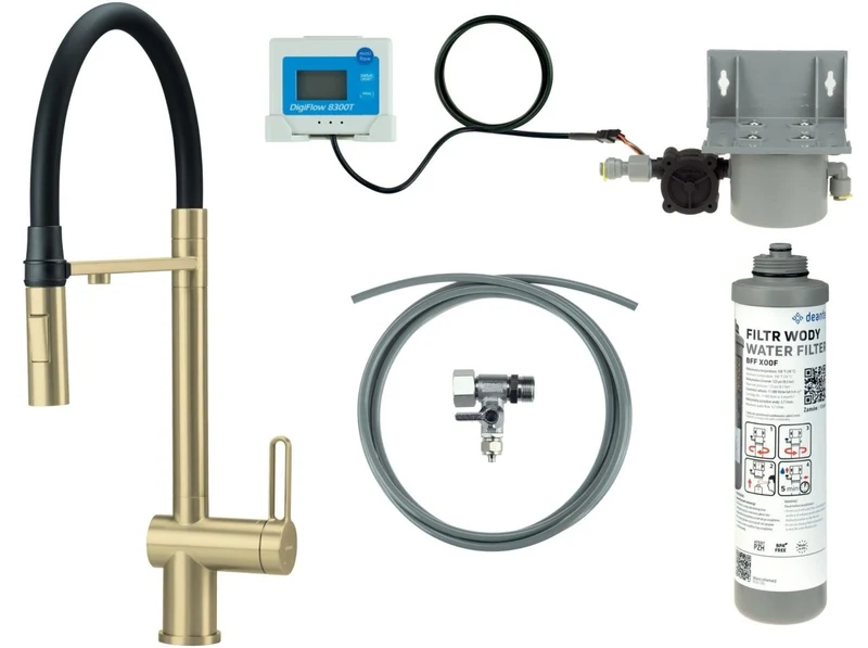 DEANTE Magnetic Küchenarmatur mit flexiblem Auslauf und Wasserfiltersystem // gebürstetes Gold // BRMFR75M