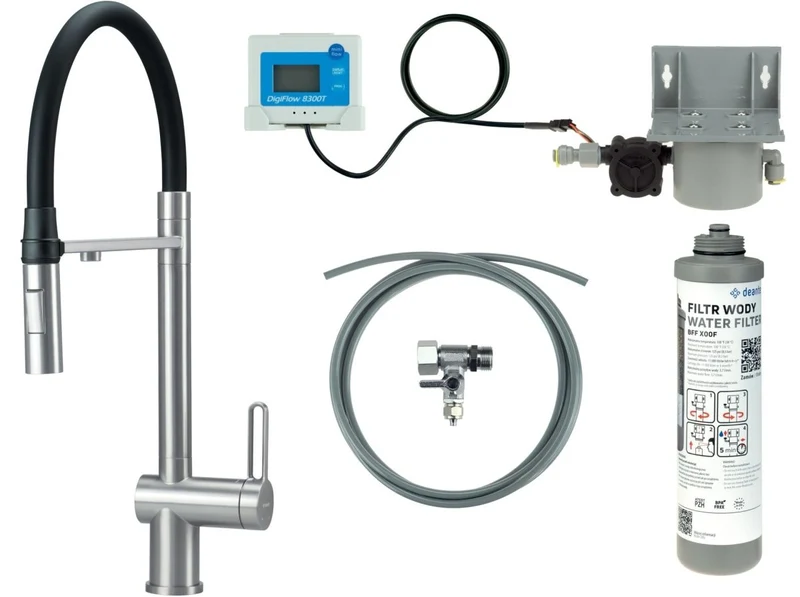 DEANTE Magnetic Küchenarmatur mit flexiblem Auslauf und Wasserfiltersystem // gebürsteter Stahl // BRMFF75M