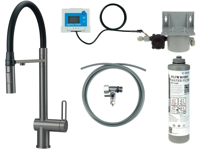 DEANTE Magnetic Küchenarmatur mit flexiblem Auslauf und Wasserfiltersystem // Titanium // BRMFD75M