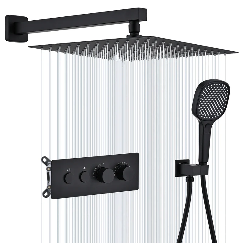 HOMELODY Schwarz Unterputz Duscharmatur Set mit Thermostat 38℃