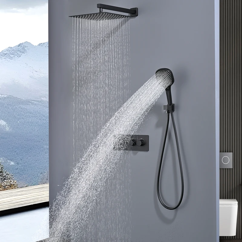 HOMELODY Schwarz Unterputz Duscharmatur Set mit Thermostat 38℃