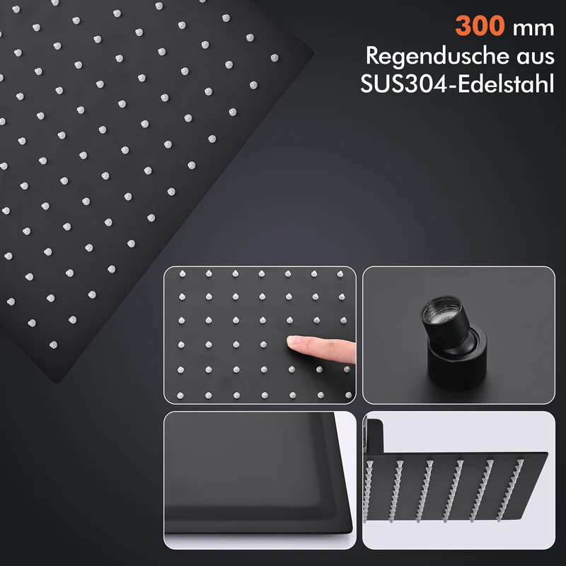 HOMELODY Schwarz Unterputz Duscharmatur Set mit Thermostat 38℃