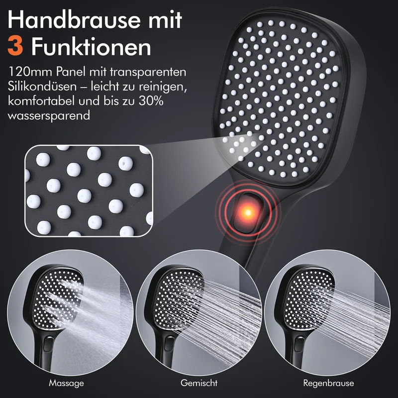 HOMELODY Schwarz Unterputz Duscharmatur Set mit Thermostat 38℃