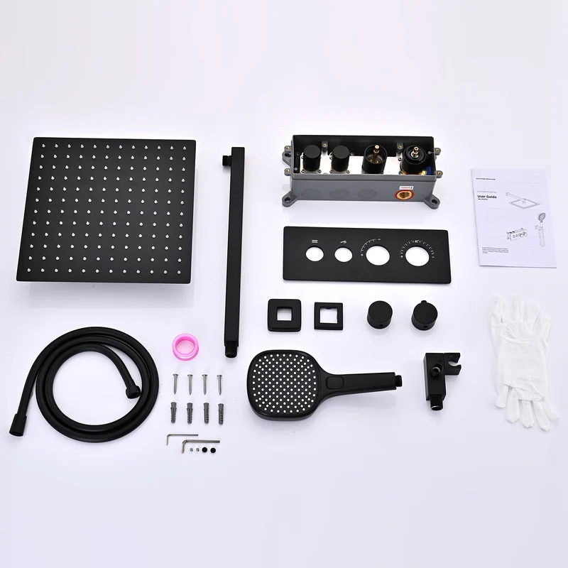 HOMELODY Schwarz Unterputz Duscharmatur Set mit Thermostat 38℃