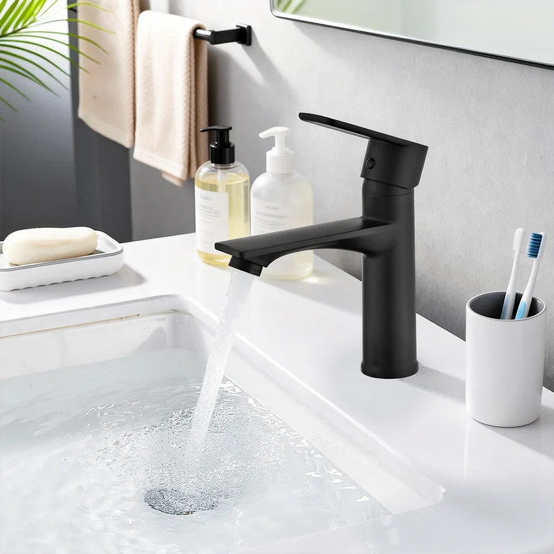 HOMELODY Wasserhahn Bad Schwarz Waschtischarmatur Mischbatterie Bad Armatur Badezimmer Waschbeckenarmatur Einhebelmischer