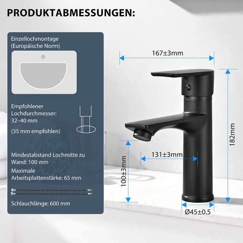 HOMELODY Wasserhahn Bad Schwarz Waschtischarmatur Mischbatterie Bad Armatur Badezimmer Waschbeckenarmatur Einhebelmischer