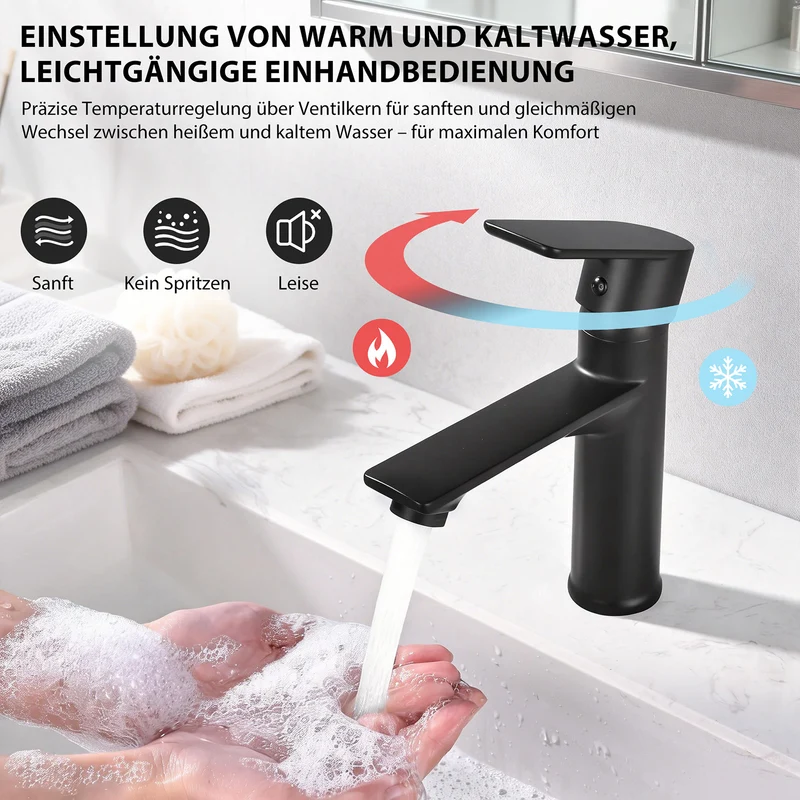HOMELODY Wasserhahn Bad Schwarz Waschtischarmatur Mischbatterie Bad Armatur Badezimmer Waschbeckenarmatur Einhebelmischer