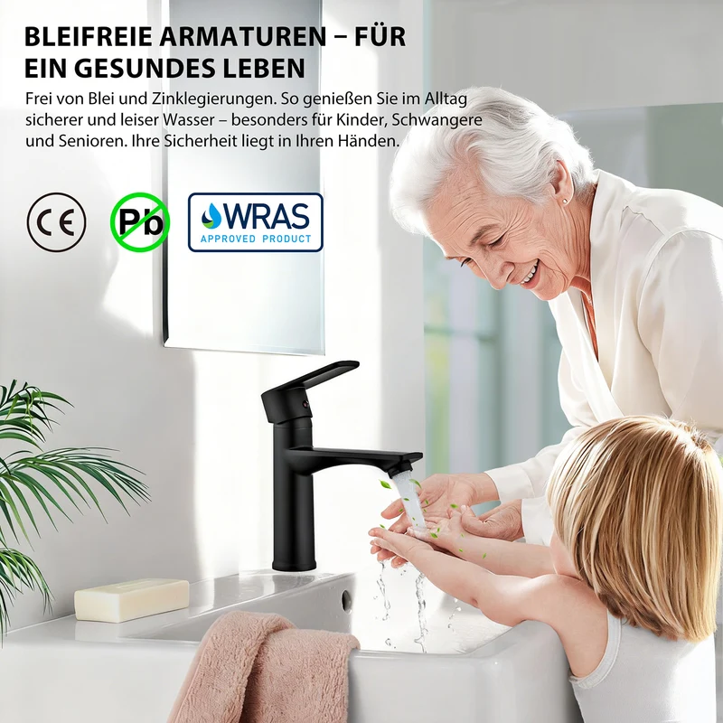 HOMELODY Wasserhahn Bad Schwarz Waschtischarmatur Mischbatterie Bad Armatur Badezimmer Waschbeckenarmatur Einhebelmischer