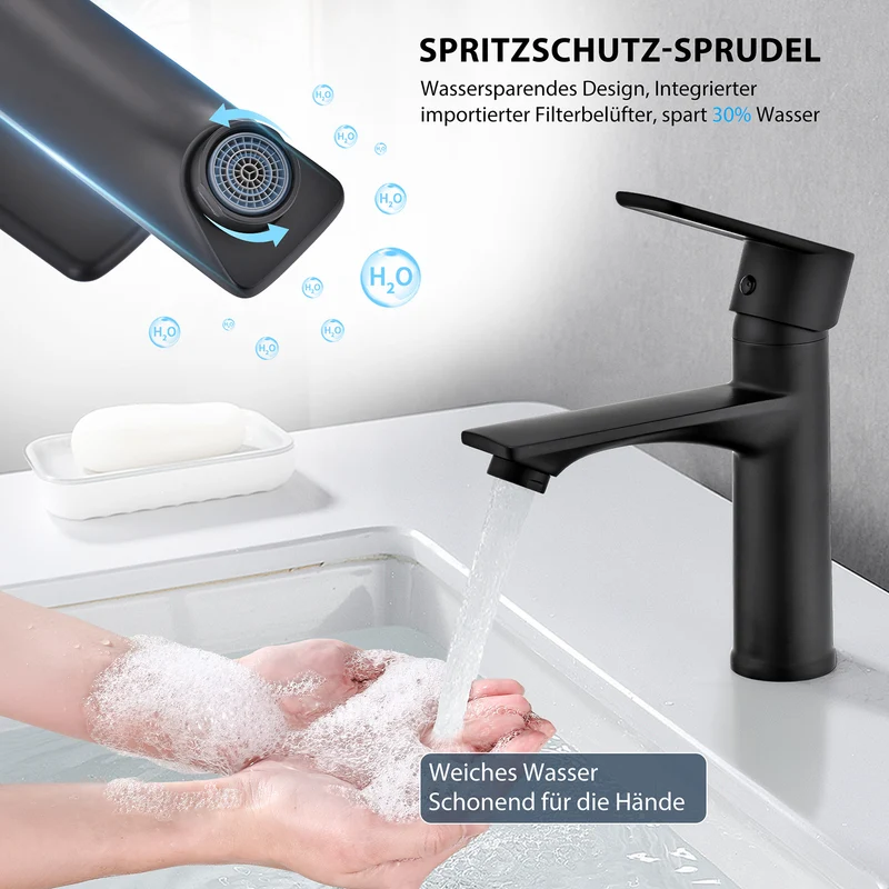 HOMELODY Wasserhahn Bad Schwarz Waschtischarmatur Mischbatterie Bad Armatur Badezimmer Waschbeckenarmatur Einhebelmischer