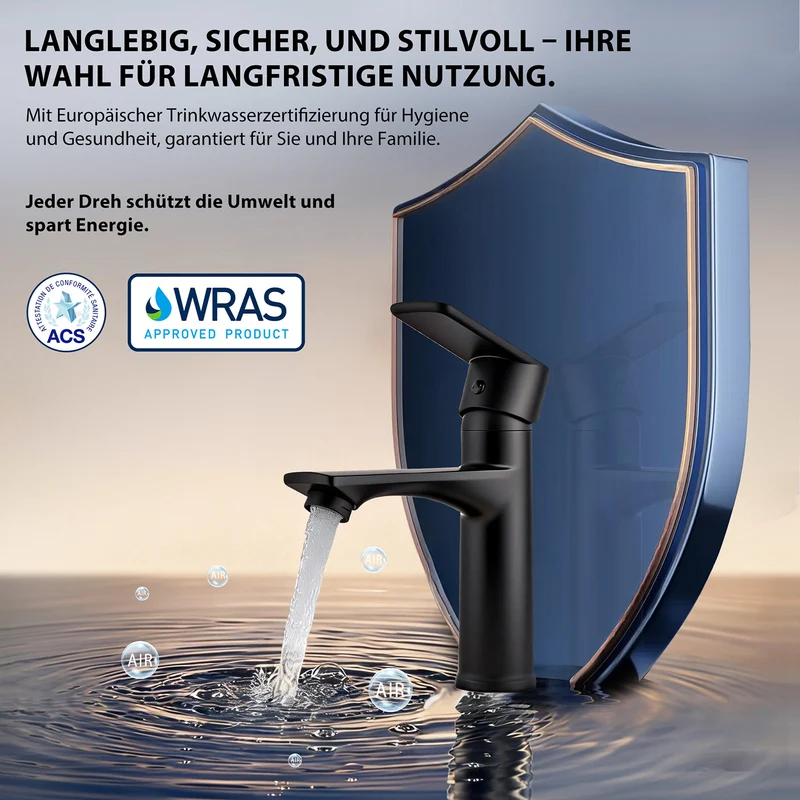 HOMELODY Wasserhahn Bad Schwarz Waschtischarmatur Mischbatterie Bad Armatur Badezimmer Waschbeckenarmatur Einhebelmischer