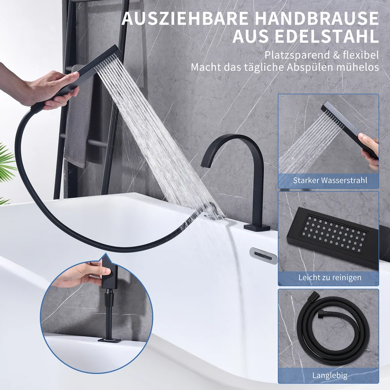 Homelody Badarmatur Präzise Temperatursteuerung und Flexibler Edelstahl-Schlauch