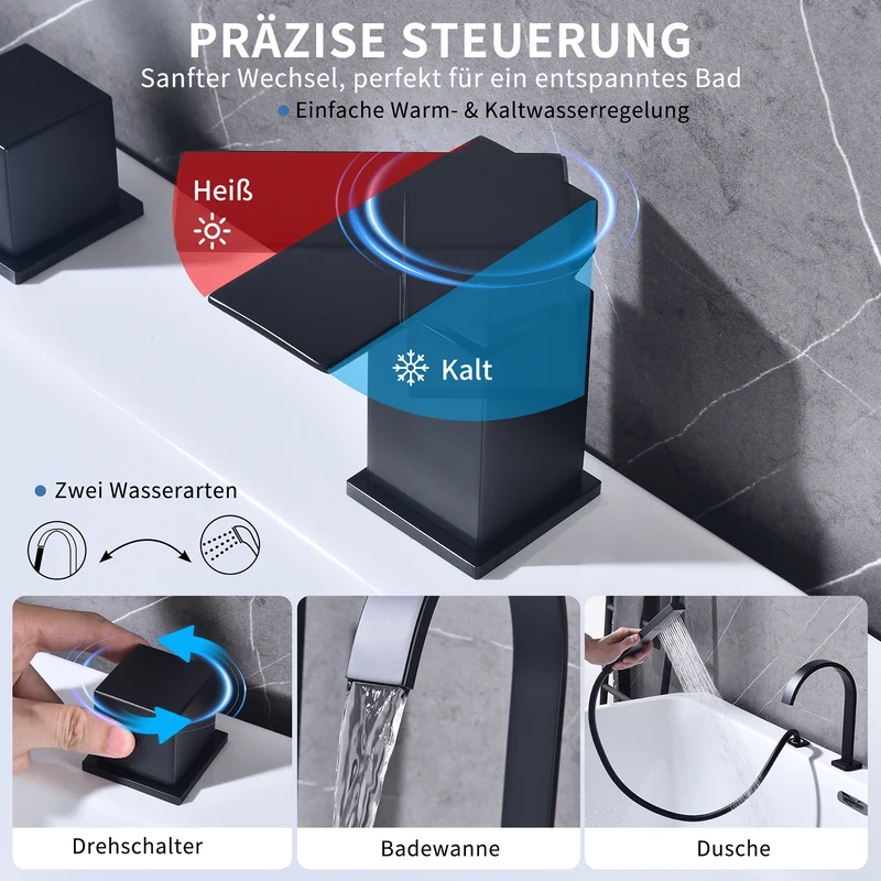Homelody Badarmatur Präzise Temperatursteuerung und Flexibler Edelstahl-Schlauch