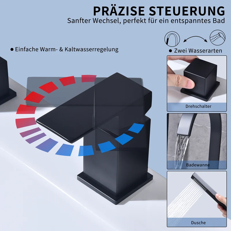 Homelody Badarmatur Präzise Temperatursteuerung und Flexibler Edelstahl-Schlauch