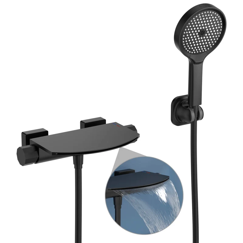HOMELODY Duschsystem mit Thermostat Komplettset mit Wasserfall-Badewannen-Mischbatterie mit 4-Funktions-Handbrause