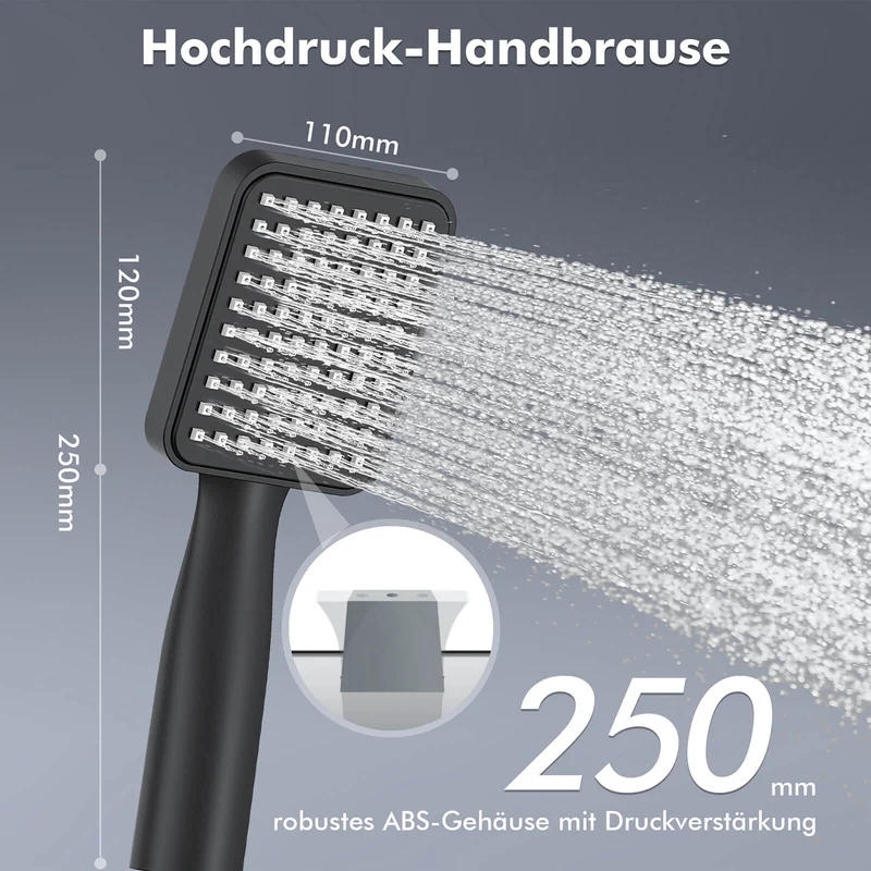 HOMELODY Duschsystem mit Thermostat Komplettset mit Wasserfall-Badewannen-Mischbatterie mit 4-Funktions-Handbrause