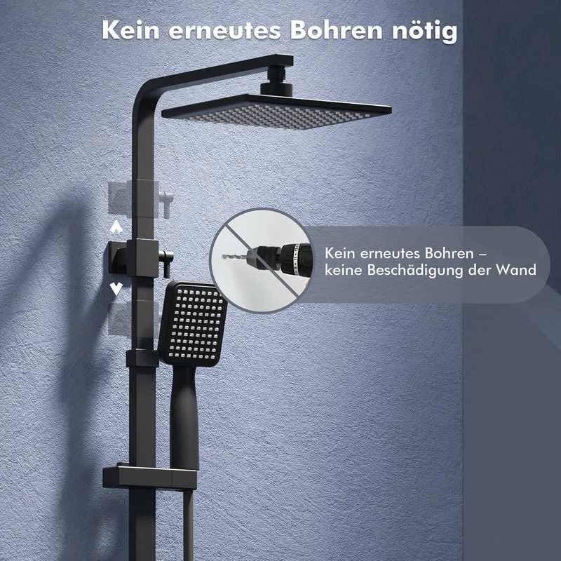 HOMELODY Duschsystem mit Thermostat Komplettset mit Wasserfall-Badewannen-Mischbatterie mit 4-Funktions-Handbrause