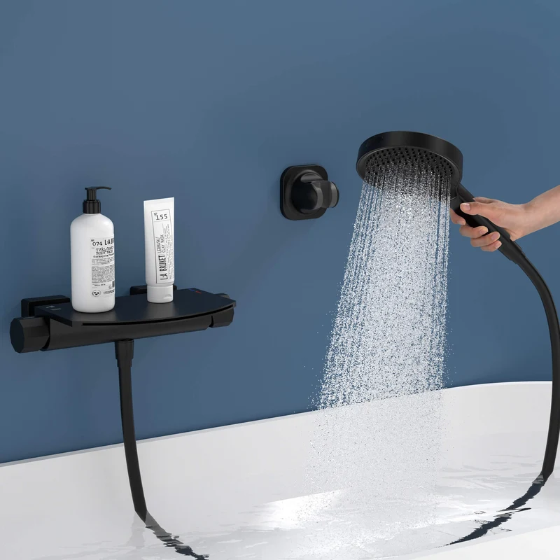 HOMELODY Wasserfall-Badewannen-Mischbatterie mit 4-Funktions-Handbrause