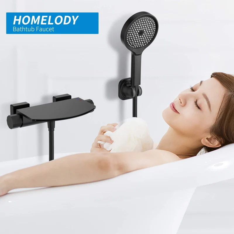 HOMELODY Wasserfall-Badewannen-Mischbatterie mit 4-Funktions-Handbrause