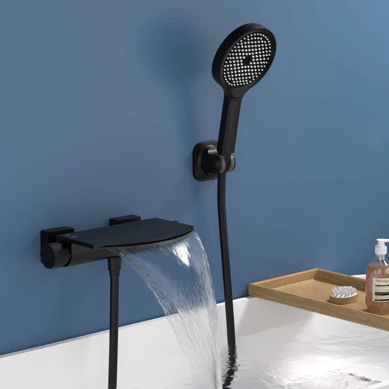 HOMELODY Wasserfall-Badewannen-Mischbatterie mit 4-Funktions-Handbrause