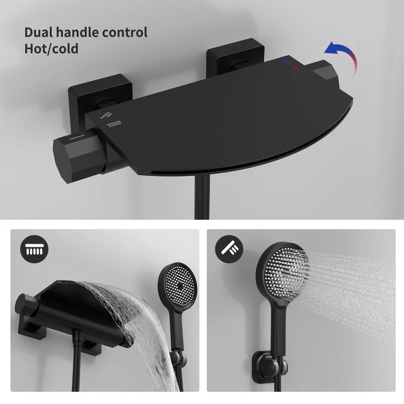 HOMELODY Wasserfall-Badewannen-Mischbatterie mit 4-Funktions-Handbrause