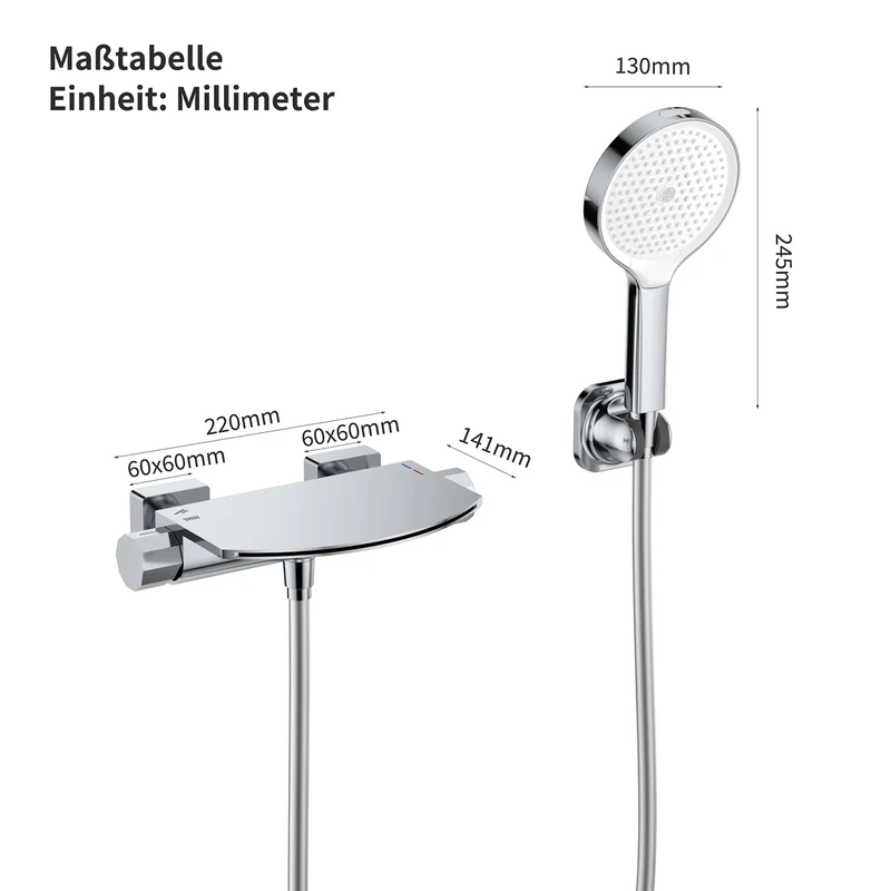 HOMELODY Wasserfall-Badewannen-Mischbatterie mit 4-Funktions-Handbrause